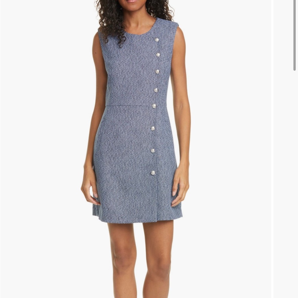Veronica Beard Blue and Cream Long Sleeve Dress